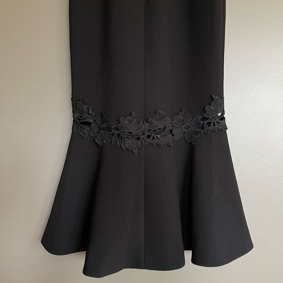 NICHOLAS‎ Crepe Fitted Panel Dress Black Size 0 Lace Embroidered Flounce Hem - Picture 15 of 16